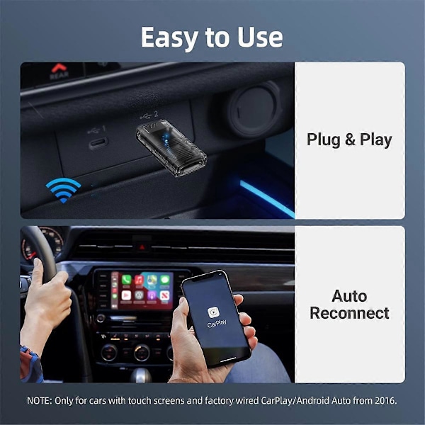 2-i-1 Mini Trådløs Carplay Adapter & Android Auto Trådløs Adapter, Problemfri Forbindelse CarPlay Trådløs Adapter Dongle