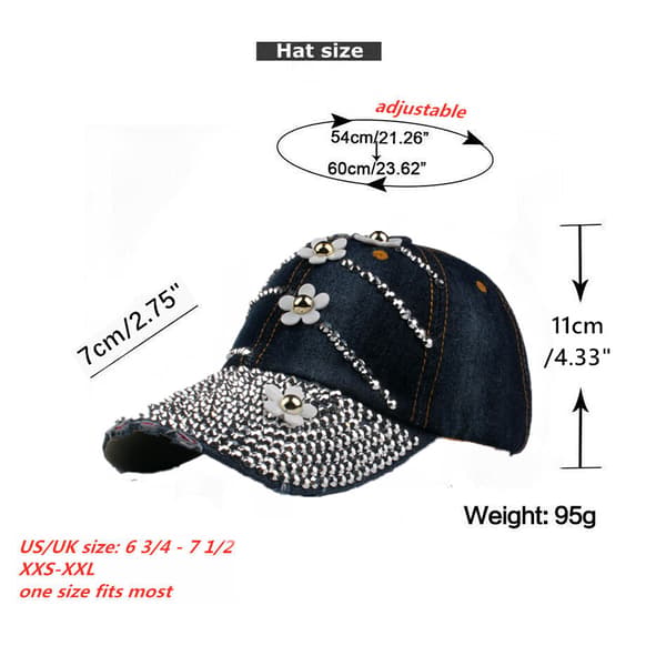Krystal Rhinestone Baseball Cap Blomsterperler Mode Hat Håndlavet Solhat Bling, Rød