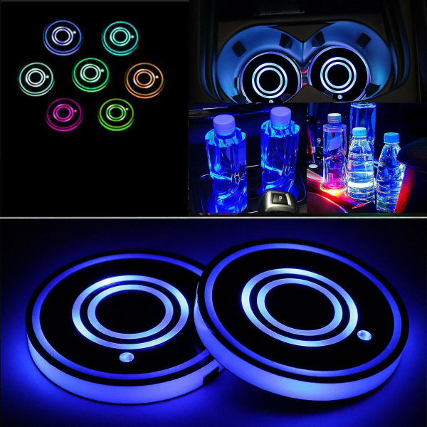 Led bil mugghållare lampor 7 färger USB laddningsmatta Pad interiör atmosfärslampa