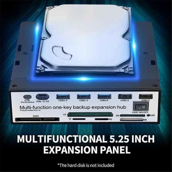 5.25 Tommer Frontpanel Udvidelseshub med 3 USB3.0 2 USB2.0 Porte 5-I-1 Kortlæser Understøtter One-Key Backup Panel