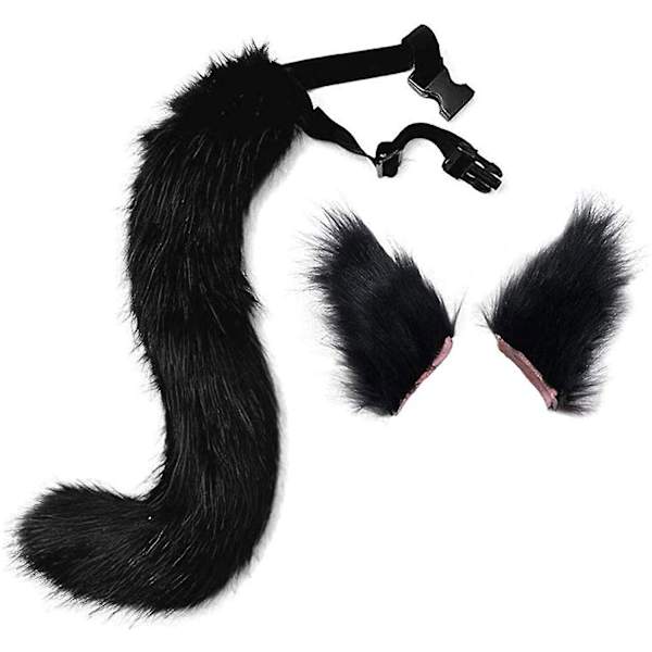 Hännän ja korvien setti, pitkä ketun häntä cosplay keinoturkis turkis kettu suden häntä setti korvilla ja kellopannalla lapsille, tytöille, pojille Black