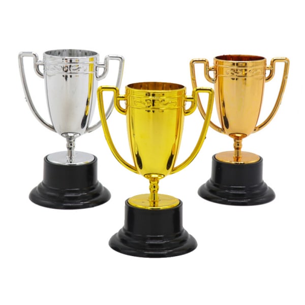 3st Troféer Medaljer Set Guld Plast Trophy Medaljer för Kid Party Sports Awards