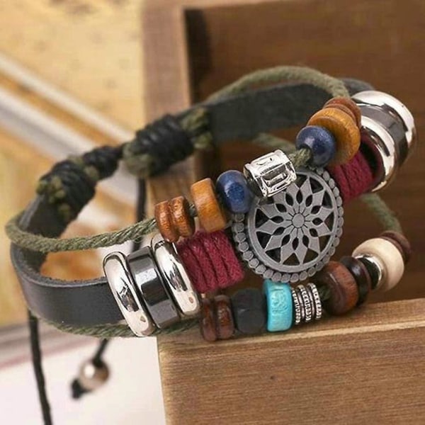 Vintage Bohemian helmillä koristeltu rannekoru, monikerroksinen käsin kudottu rannekoru, Twine Wrap Bracelet Jewelry Compatible