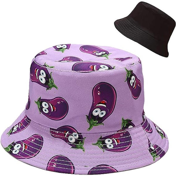 Reversibel hatt bøttehatt fiske solhatt for kvinner jenter, aubergine