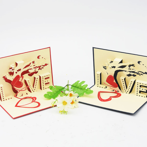 Alla hjärtans dag-kort, alla hjärtans dag-födelsedagskort, 3D-pop-up-kort för alla hjärtans dag-jubileum 10*15 rött kort
