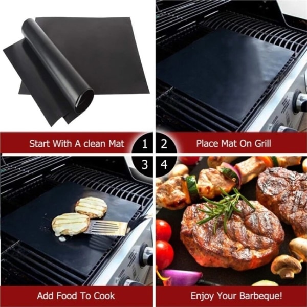 Pakke med grillmatte, grillmatte for utendørs grilling, non-stick matte, gjenbrukbar kokeplate, 40*30 cm, egnet for fester, PTFE grillmatte, verktøy og tilbehør