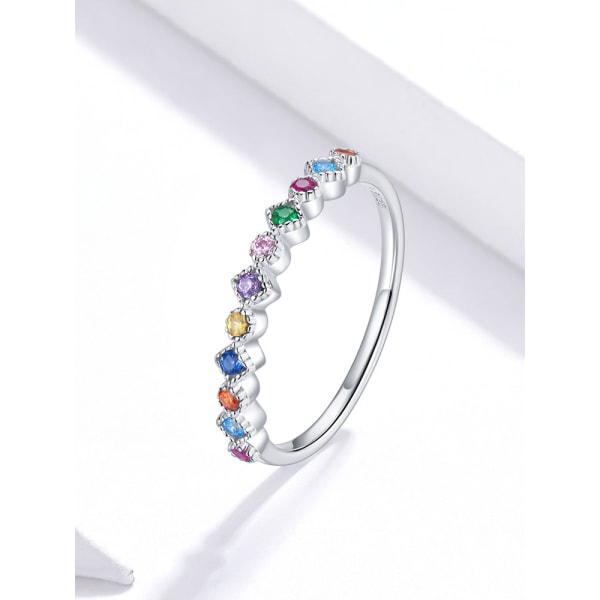 Stylish Rainbow Stackable Ring 925 Sterling Silver Zircon Ring