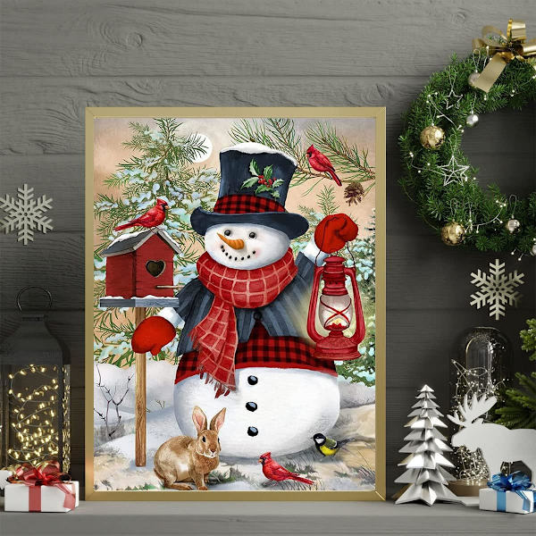 Lyhty Lumiukko Pyöreä Timanttitaide Sarja Aikuisille Aloittelijoille DIY Täysi Timantti 5D Timanttipistemaalaus ja Timantti 12*16 Tuumaa