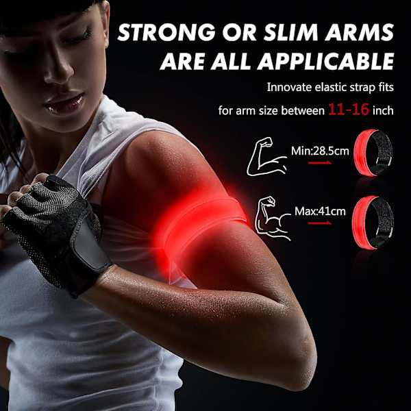 Uppladdningsbart LED-armband | Hög synlighet LED-löparlampor för löpare | Reflekterande löparredskap Ljus upp armbindlar Red