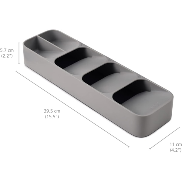 DrawerStore Compact Cutlery Organizer Kitchen Drawer Tray, Small, Gray