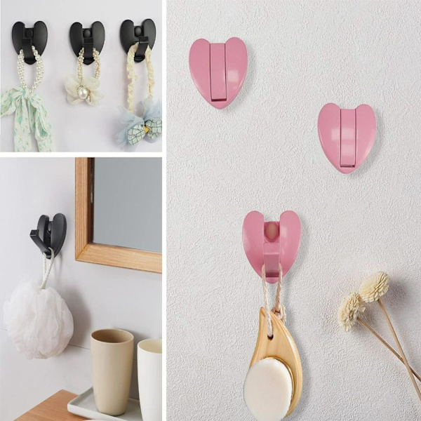 Foldbare Knager - Aluminium Kærlighedsformet Væg Knager - Indtrækkelige Knager til Ophængning af Frakke, Hat, Taske, Håndklæde, Nøgle Pink 2 pack