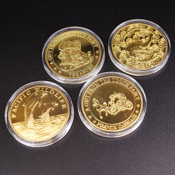 5 tilfeldige gullbelagte minnemynter i forskjellige stiler, kreative barnetenner gaver, metallmynter, krypterte minnemynter