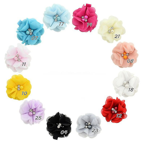 12 st underbara DIY-hårklämmor för barn - Pärl- och kristallchiffonblommor