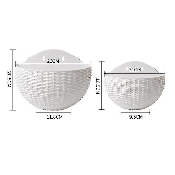 Imitation Rattan Vägg Hängande, Halvcirkelformad Blomkruka Hängande Utan Perforering, Hydroponisk Blomkruka (vit, Stor)
