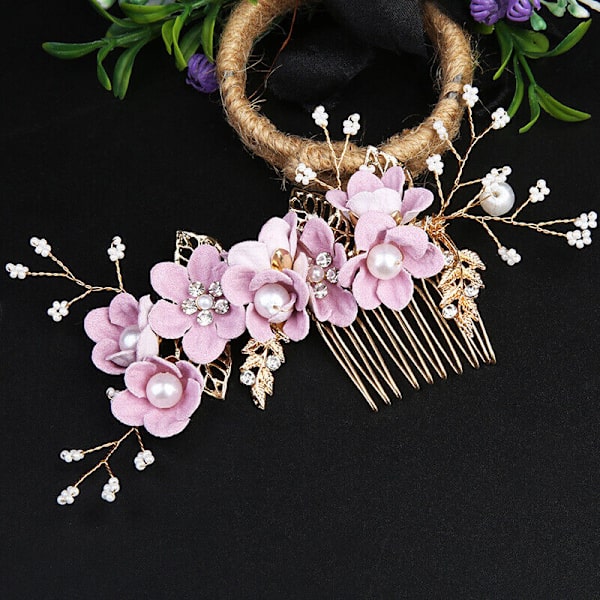 Brudklänning Hårklämma Kristall Strass Blomma Pärla Bröllop Brud Hårklämma Present, Lila