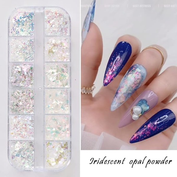 12 färger nagelglitter flingor holografisk nagelkonst dekoration manikyrdesign