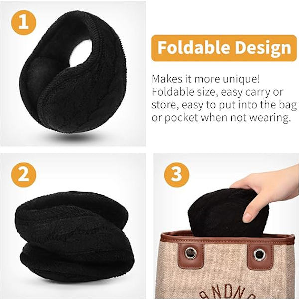 2 st justerbara stickade öronmuffar med luddig fleecefoder hopfällbara öronmuffar unisex vinterpäls öronmuffar