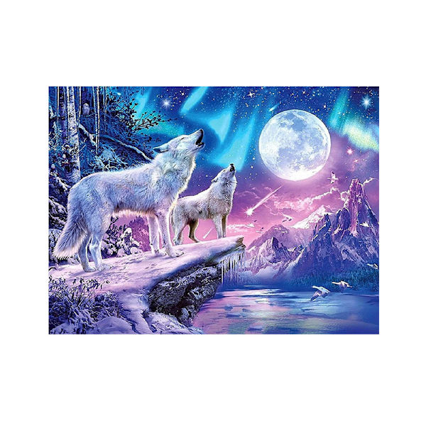 Varg ylande under den snöiga månen 5D full diamant