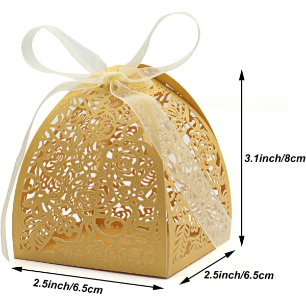 Pakke med 50 laserkuttede rosegodteribokser, gaveesker 2,5\"x 2,5\"x 3,1\", gaveesker til brudebruser, jubileum, bursdagsfest, bryllupsgave, gull