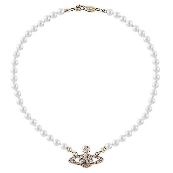 Perle Halskæde Saturn Krystal Rhinestone Halskæde Imitation Perle Choker Rose Gold