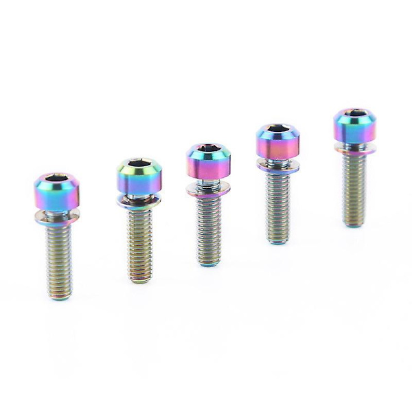6 st Cykelstam Bultar, Titanlegering M5 X 18mm Bultar Skruv Med Brickor Set För Mtb Cykelstam