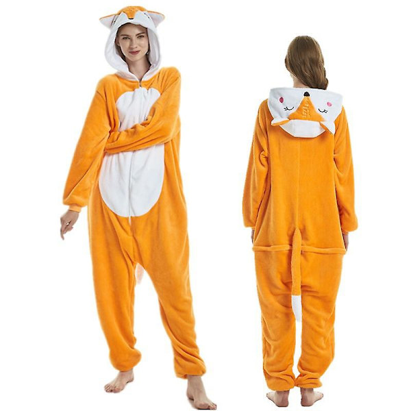 Unisex Flanell Djurpyjamas En-delad Nattkläder Hoodie Sovkläder Fest Cosplay Djur Siamesiska Pyjamas S
