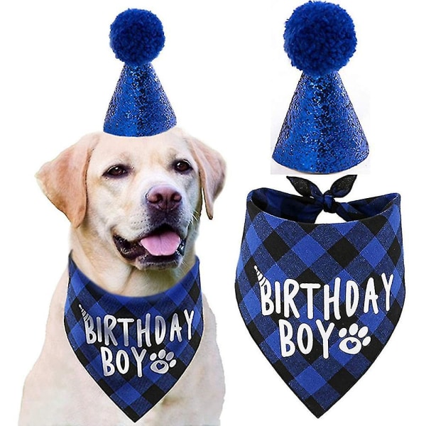 Hundebursdagsfestrekvisita, hundebursdagsbandanaskjerf og bursdagslue til hund med nummer