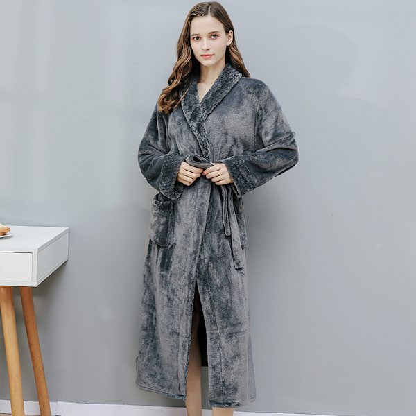 Efterår og vinter flanel pyjamas, mellem længde, tyk M pyjamas til par, forårs badekåbe
