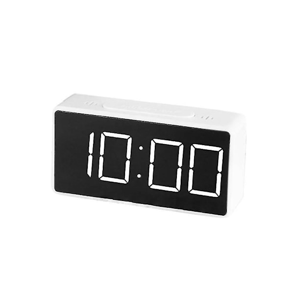 Digitalt LED-vækkeur med stort display, spejl, elektronisk alarmtid white