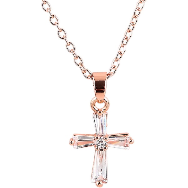Fashion Rose Gold Cross vedhæng halskæde til kvinder pige Dainty Crystal hverdagssmykker