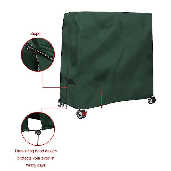 210d Oxford stof udendørs bordtennis sammenklappelig bord støvcover lynlås, 165x70x185cm Green