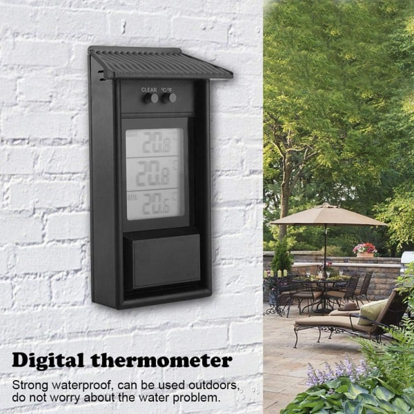 Digital termometer för inomhus och utomhus, vattentät trådlös väggtermometer utomhus, -20 till +50°C svart