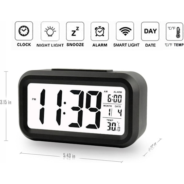 Kreativ väckarklocka morgon snooze väckarklocka väckarklocka LED bakgrundsbelyst skärm digital display med kalenderdatum, temperatur, tid, smart indikator