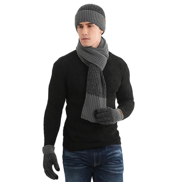Miesten talvihatut huivi , kosketusnäytölliset hanskat Lämpimät miesten huivi ja pipohattu thermal Dark Grey