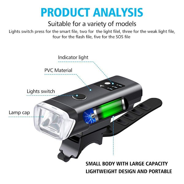Sykkellykt advarselslys terrengsykkel smart lykt USB lading baklys sykkel sensorlys