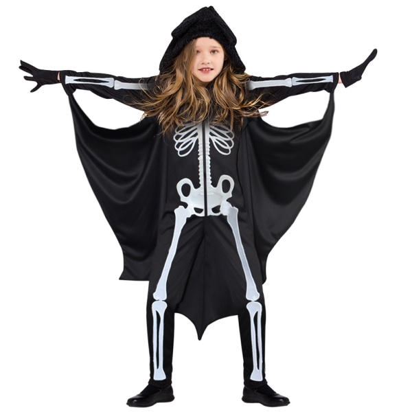 Halloween Barnkläder Kappa Fladdermuskappa Häxa Skull Cosplay Kläder Svart Skull Bodysuit