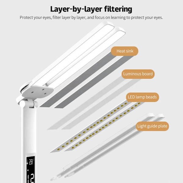 LED-skrivebordslampe multifunksjonell skrivebordslampe USB touch nattlys med kalender pennholder soverom leselampe