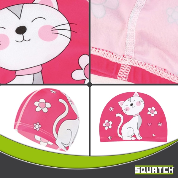 Katt som spiser melon - Badehette | Badehette for barn, jenter og gutter | Mykt og behagelig PU-stoff | Enkelt å ta på | 13 design