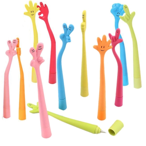 12*nyhet Finger Gesture Rolig Böjbar Kulspetspenna Kreativ Funky Hand Sign Kulspetspenna Gummi Cartoon Form Kulspetspenna