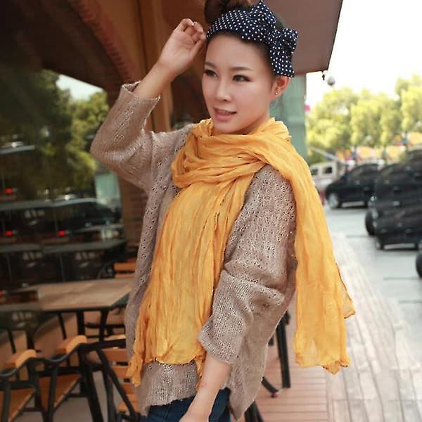 Dames Halstørklæde Lang Bomuld Voile Sjal Hals Wrap Tørklæder Til Efterår, Vinter Yellow