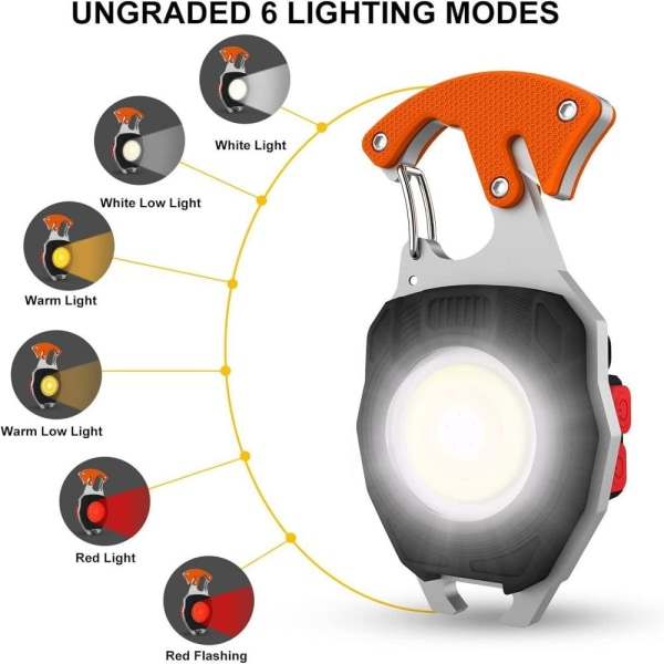 2 stk. Mini bærbar arbejdslampe genopladelig lommelygte 800 lumen nøglering inspektionslys, med flaskeåbner, magnetisk bund, til camping/reparation/em