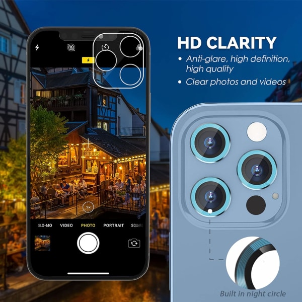 Bakre kameraskydd Alpine Blue Kompatibel med iPhone 13 Pro och iPhone 13 Pro Max, [aluminiumlegering], full täckning och 9H hårdhet kameralinsskydd