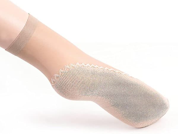 Kvinners 10 par Silky Anti-slip Bomullssåle Ankelhøye Strømpebukser Sokker Beige