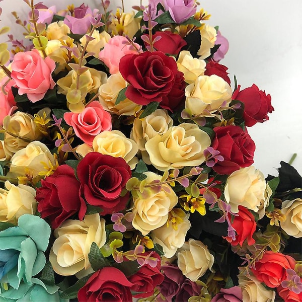 2 stk 10 hoved kunstig blomsterbuket mini roser Bryllup Home Office Dekor Pink
