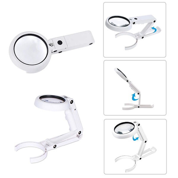 Förstoringsglas med ljus - Bärbar belyst förstoringsglas 5x, 11x förstoring 8 LED-lampor