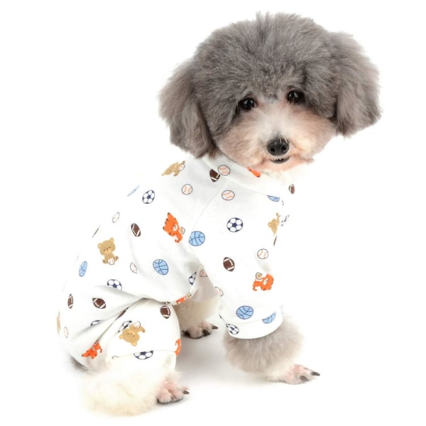 Pyjamas för liten hund Jumpsuit Fotbollsmönster Valpkläder Fyra ben Pyjamas Sovkläder i bomull för husdjur Katter Valpar M