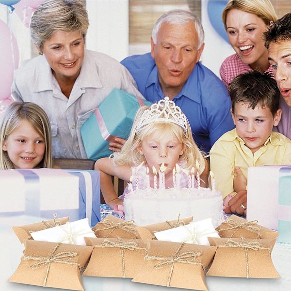 50 Kraftpapper Kuddförpackning Vikbar Presentask med Jutesnöre för Bröllop, Fester, Födelsedagar, Helgdagar