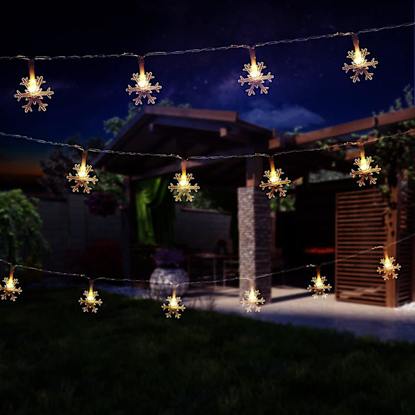 19,6 fot 40 LED snöstjärne ljusslinga batteridriven inomhusbelysning, vattentät utomhusbelysning för trädgård uteplats utomhus sovrum festdekoration Warm White