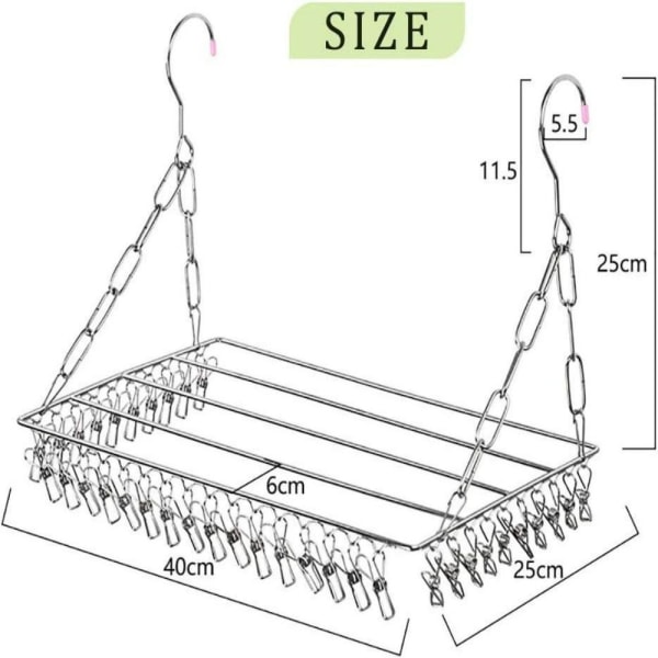 Sock Drying Rack, Sock Dryer, Hängande Klädtork med 36 Rostfria Vindtäta Klämmor för Sockor, Underkläder, Kläder, Handdukar