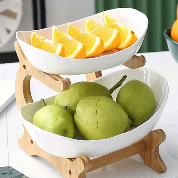 Fruktskål, Snacksfat för Vardagsrum Kök, Modernt Torkad Fruktfat Ställning Tårtfat, Fruktkorg Grön Dubbla Lager